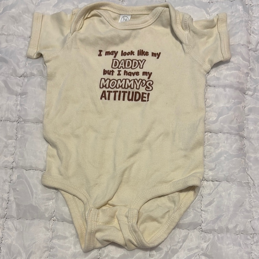Rabbit Skins Cream and Brown Bodysuit with Humorous Text
